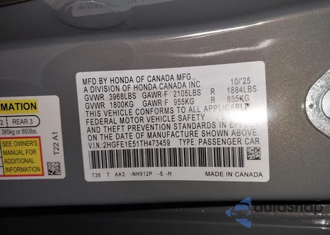 2026 Honda Civic Si Sedan from USA, damaged, VIN 2HGFE1E51TH473459